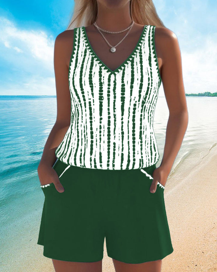 Bingxin | Casual Printed Two-Piece Swimsuit with V-Neck and Pockets
