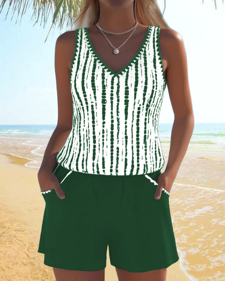 Bingxin | Casual Printed Two-Piece Swimsuit with V-Neck and Pockets