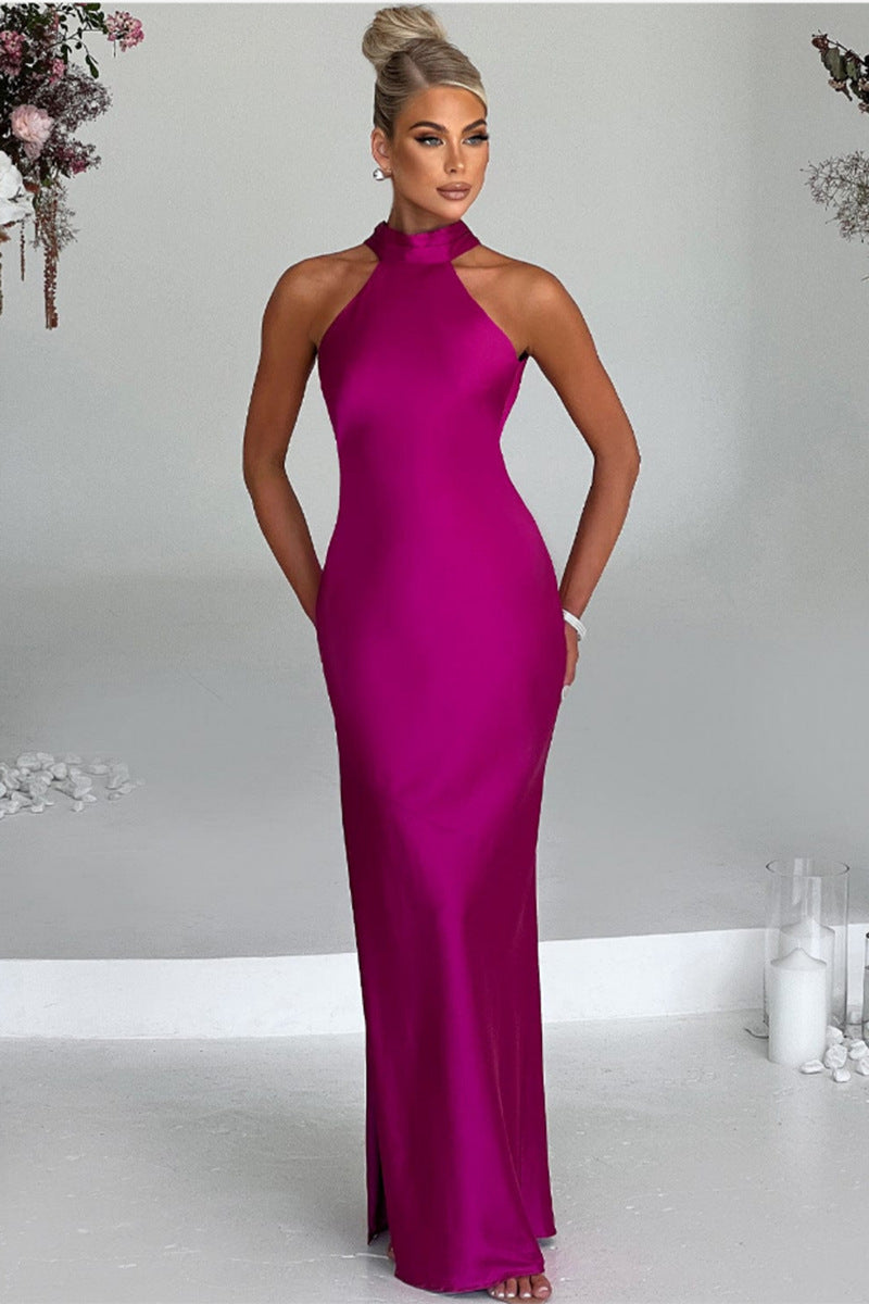 ZEYNEP | Elegant Satin Halter Neck Maxi Dress