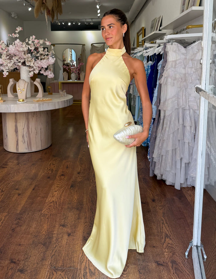ZEYNEP | Elegant Satin Halter Neck Maxi Dress