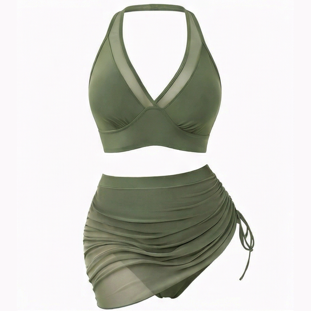 Uling | High-Waisted Mesh Bikini Set with Ruffled Skirt